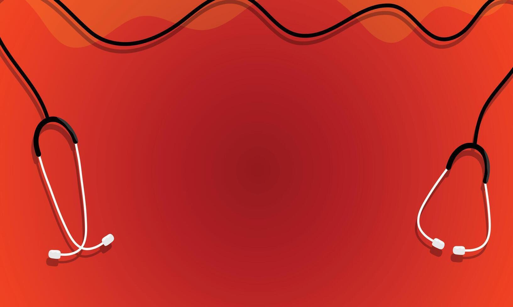Medical red background with stethoscope and heartbeat icons vector