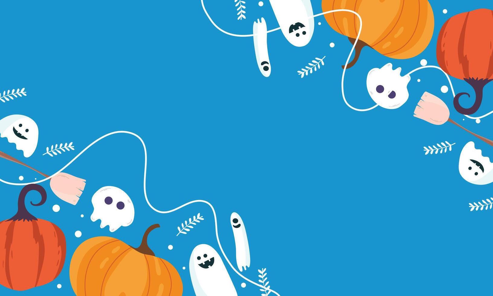 Halloween pumpkins and ghosts floating on blue background vector