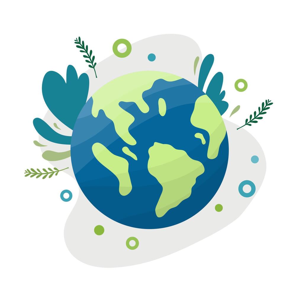 Earth Surrounded By Blue Leaves And Abstract Dots vector
