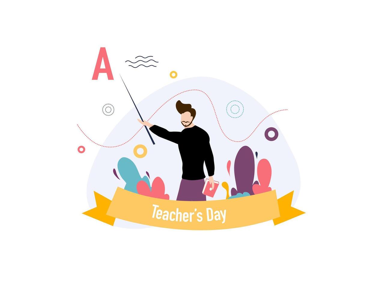 Teacher Taking Selfie with Students on Banner vector