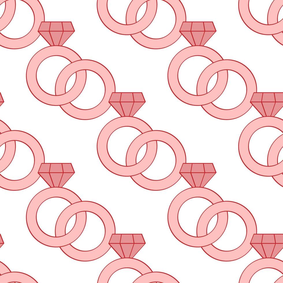 Coquette hand drawn seamless pattern with rings. Trendy vintage line art. vector