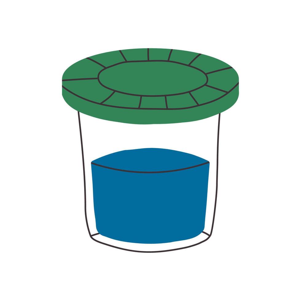 Spill proof container with water for drawing. Flat illustration in hand drawn style. Isolated on white background... vector