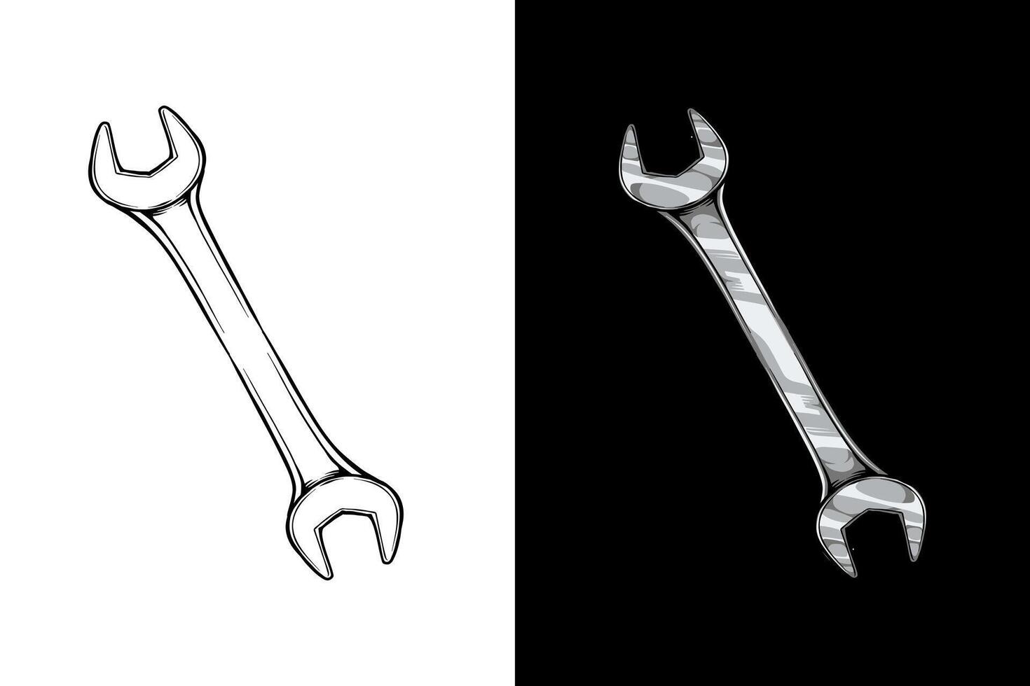 hand drawn illustration of a pair of wrenches vector