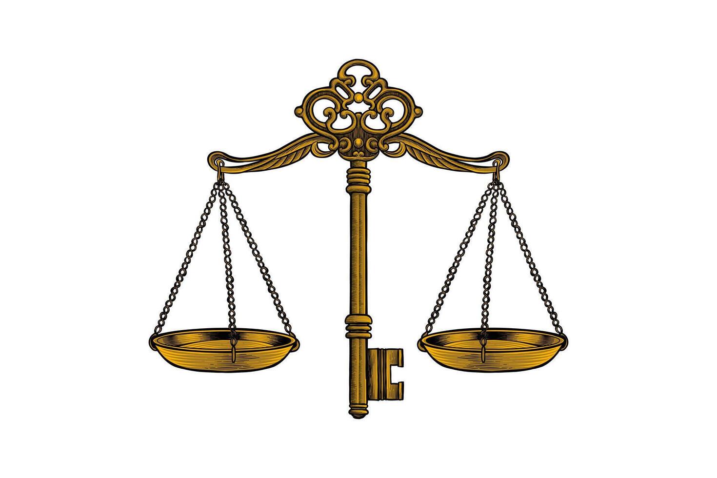 key illustration combined with scales of justice vector