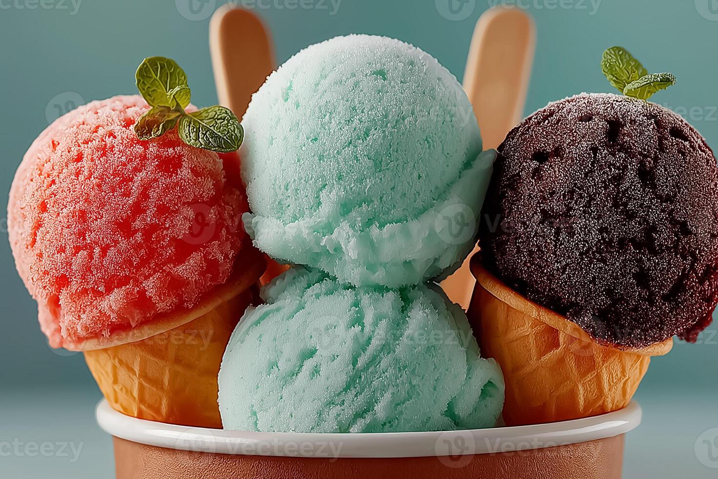 Three scoops of ice cream in a cup photo