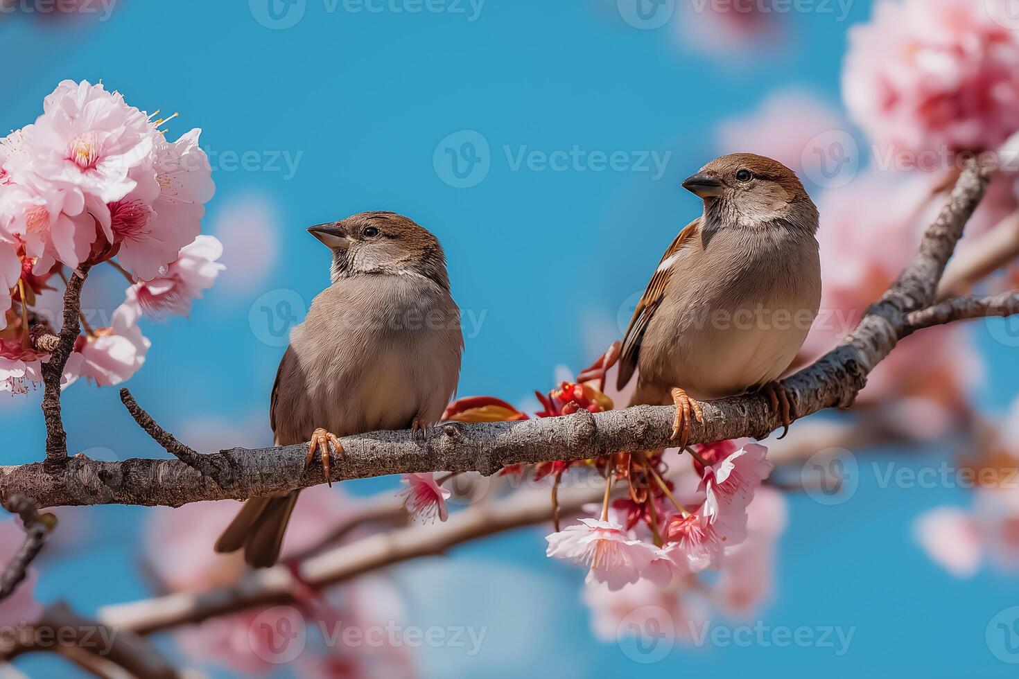 Two birds sitting on a branch of a tree photo