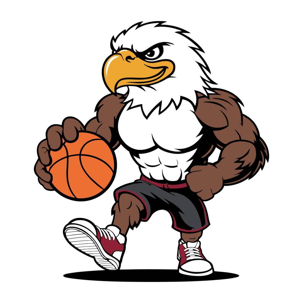 Strong Eagle Playing Basketball Mascot Cartoon Illustration vector