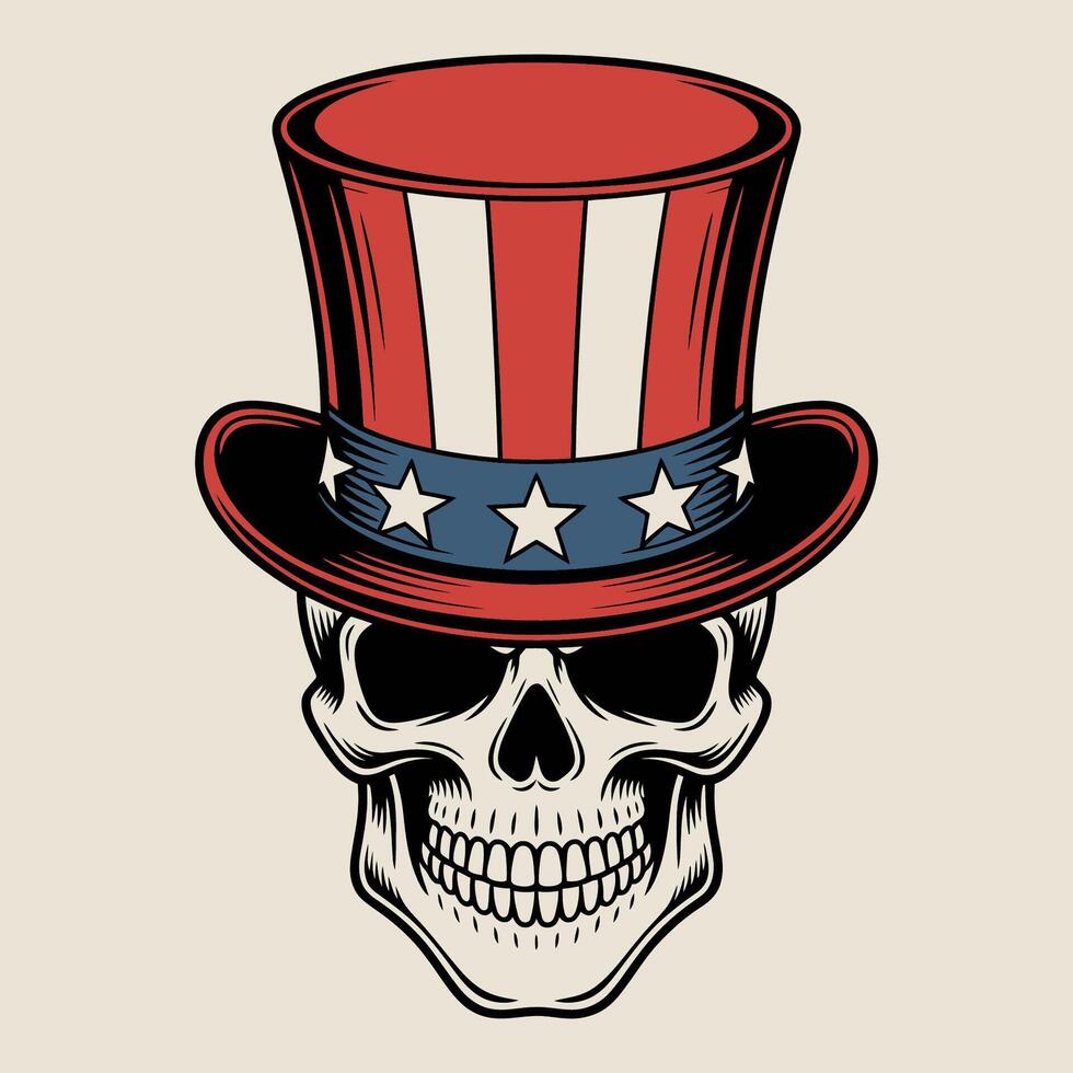Skull with American Flag Top Hat Illustration vector