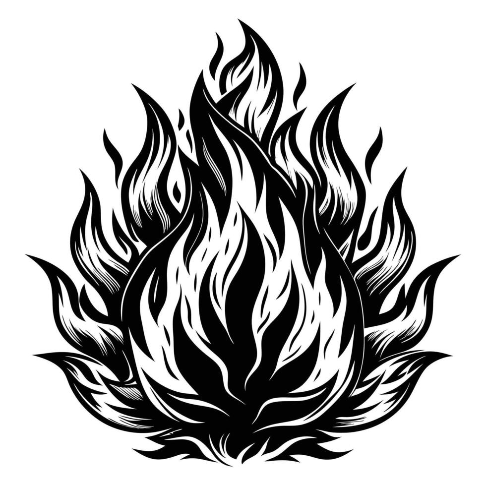Fire Flame Heat Silhouette a black and white drawing vector