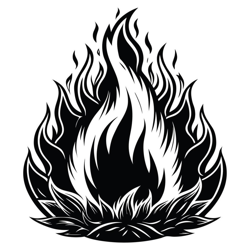 Fire Flame Heat Silhouette black and white drawing of a flame with flames vector