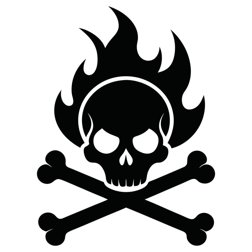 Fire skull with heat black and white silhouette skull and crossbones with flames on a white background vector