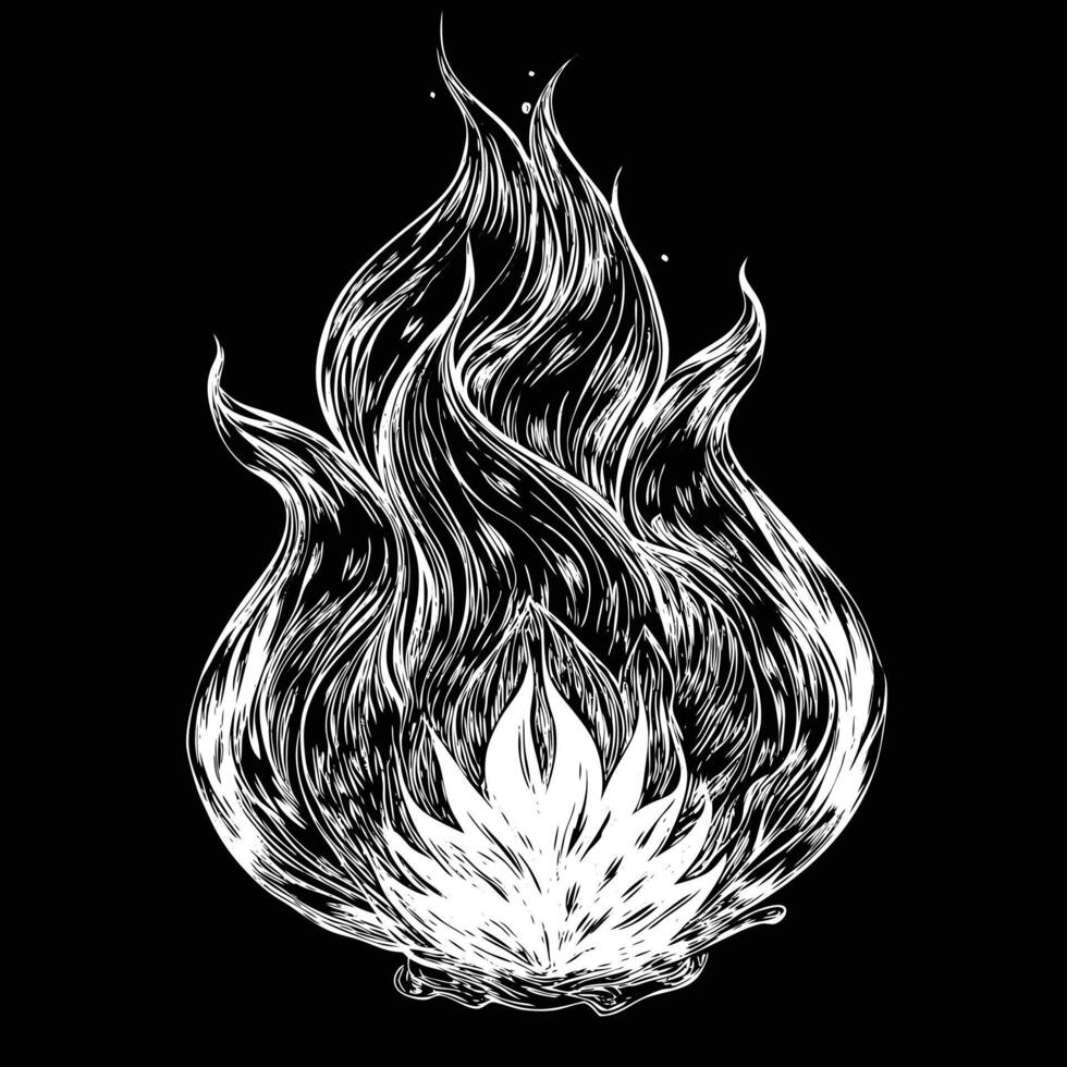 Fire line drawing, night time a drawing of a fire with flames and smoke vector
