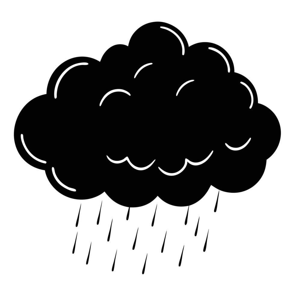 black and white illustration of a cloud with rain vector