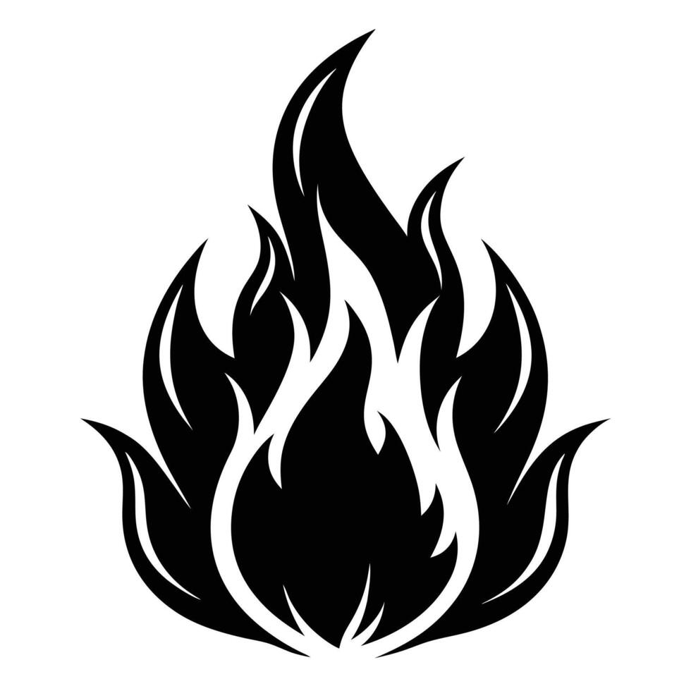 a black and white fire Flame Heat Silhouette icon on a white background vector