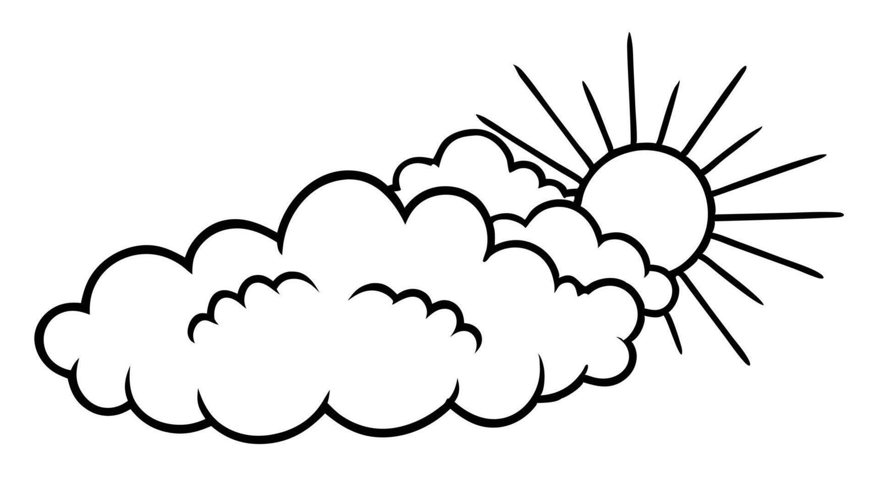 a black and white drawing of a cloud with sun vector
