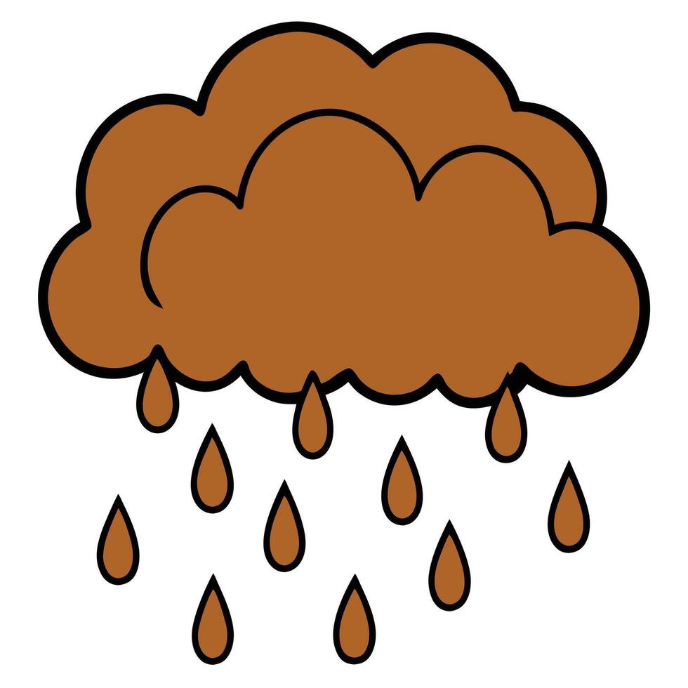 rain cloud icon Brown and yellow clouds with rain, white background illustration vector