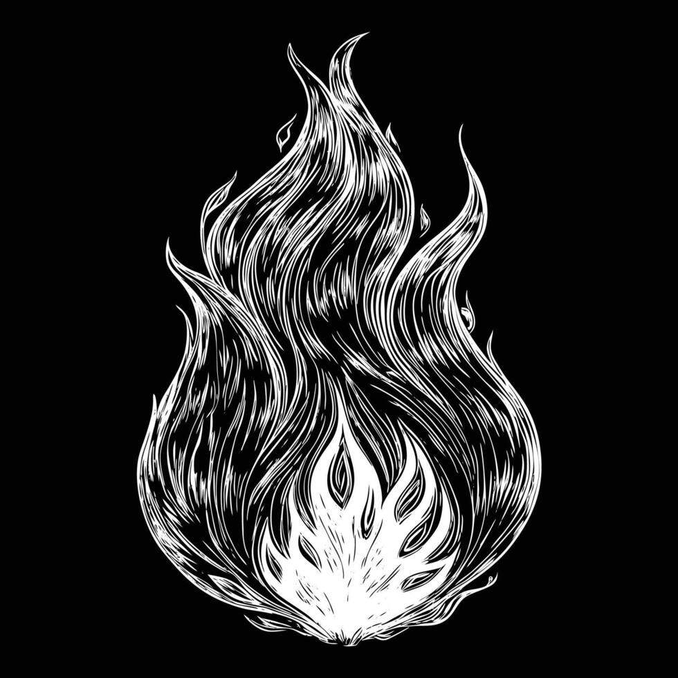 Fire line drawing, night time drawing of a flame vector