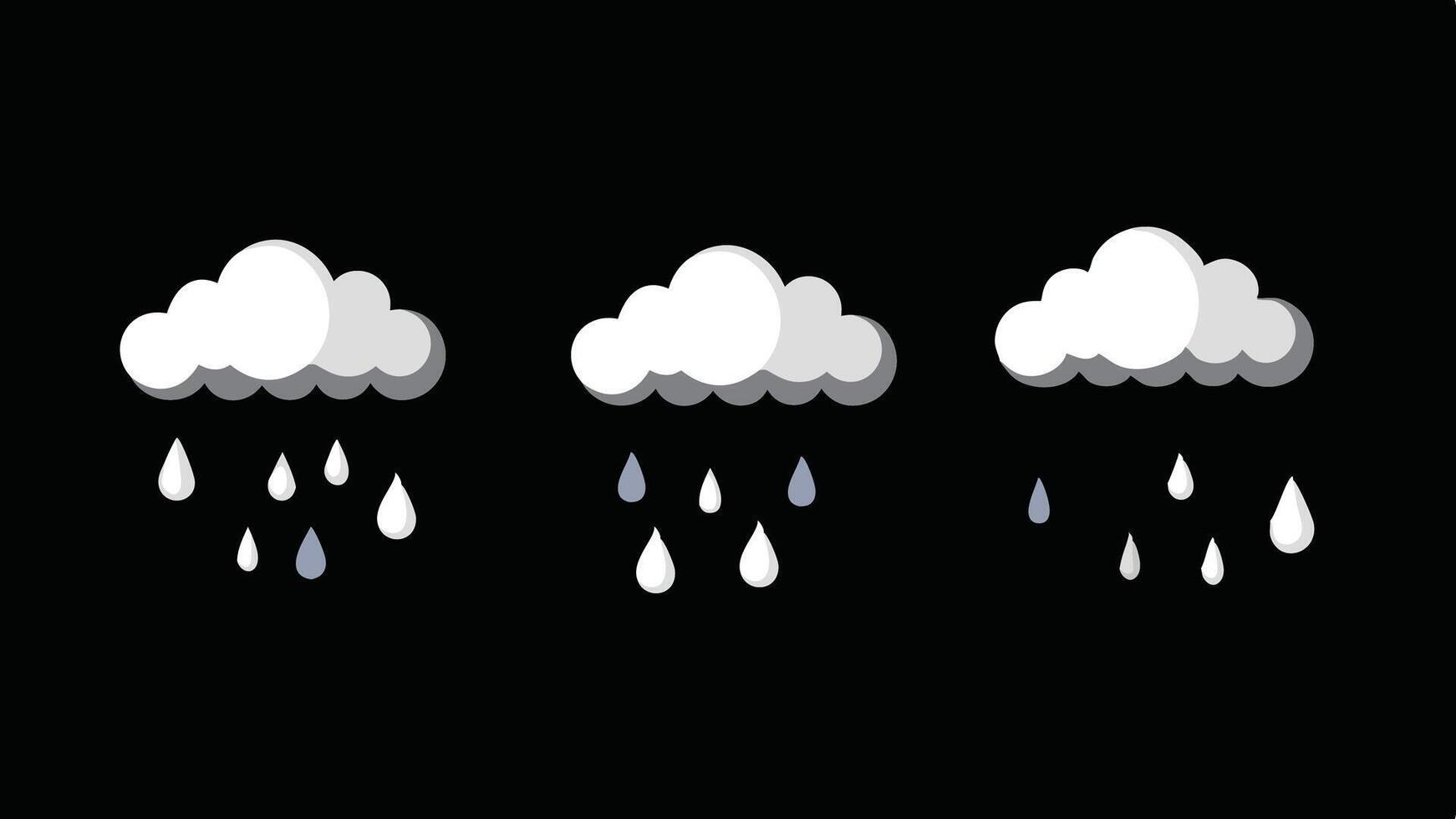 three clouds with rain drops on them Collection of white clouds raining raindrops vector