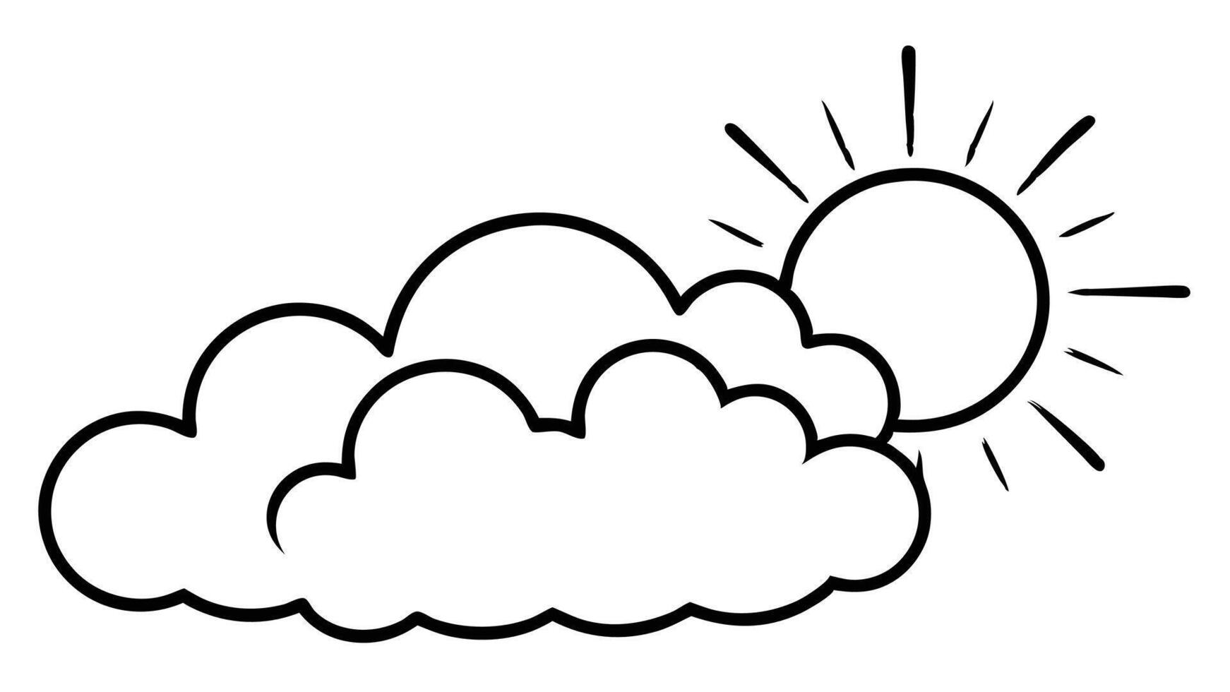a black and white drawing of a cloud and sun vector