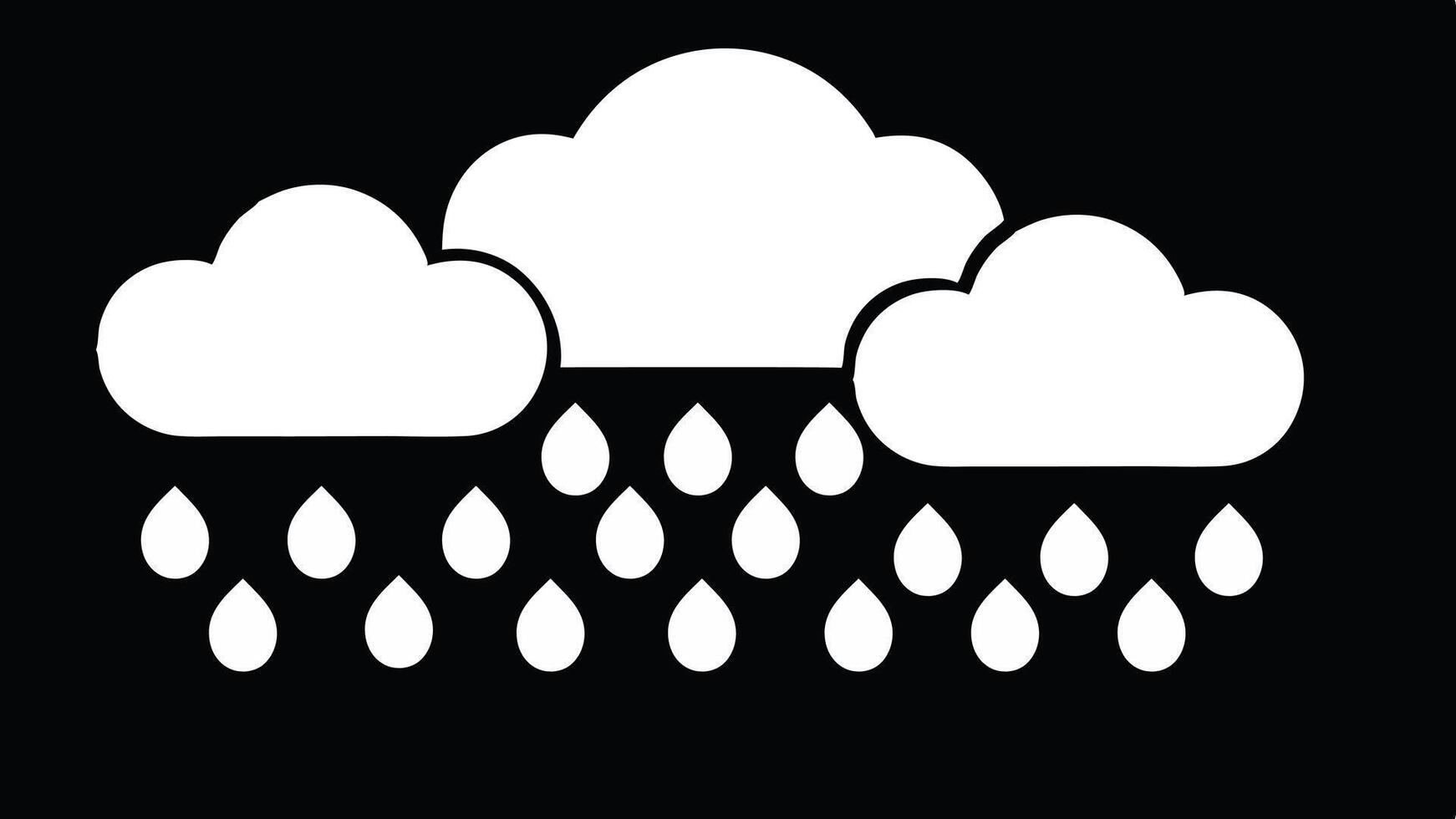 a black and white icon of rain clouds Collection of white clouds raining raindrops vector