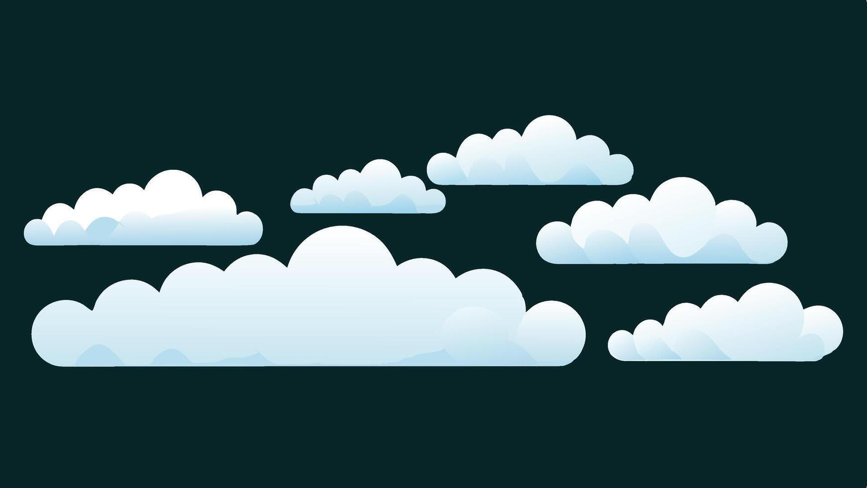 Collection of white clouds on gray sky white background illustration vector