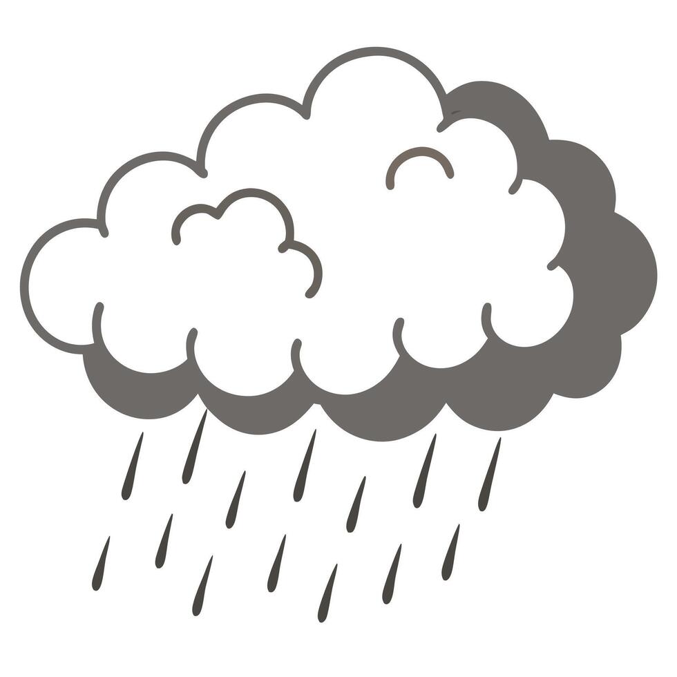 Cloud line drawing with rain white background illustration vector