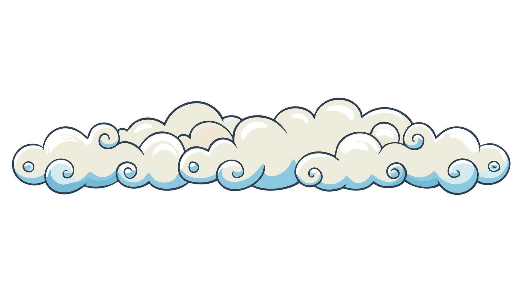 a cartoon cloud with a blue sky White and gray cloud lines with rain on white background illustration vector