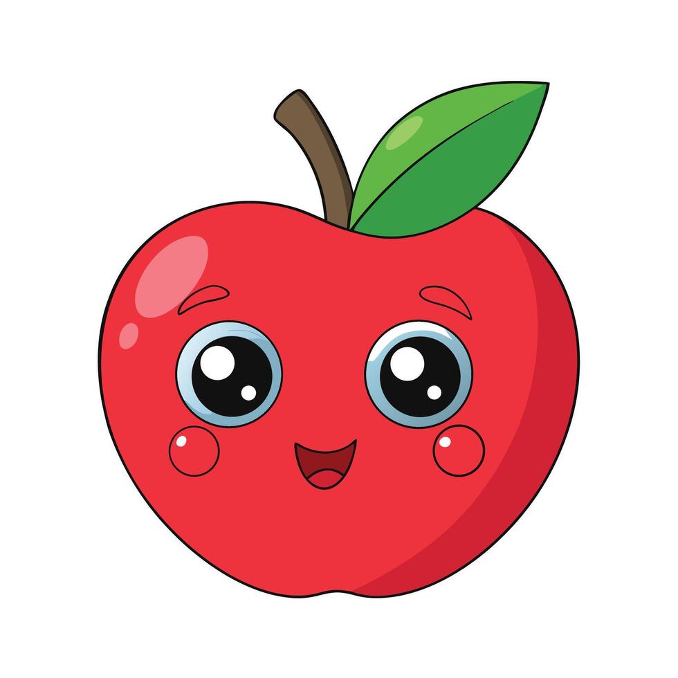 Cute cartoon apple Kawaii style illustration isolated on a white background vector