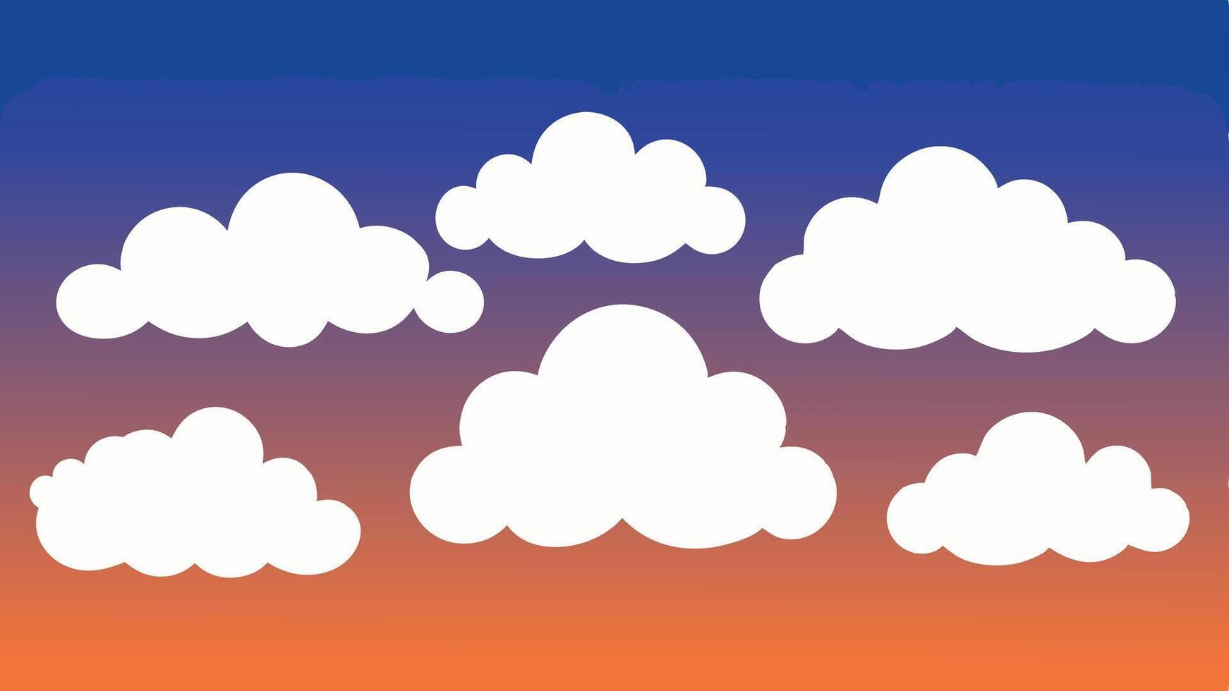 Collection of white clouds on orange sky gradient white background illustration vector