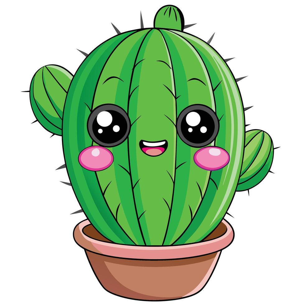 Cute cactus in a pot illustration isolated on white background vector