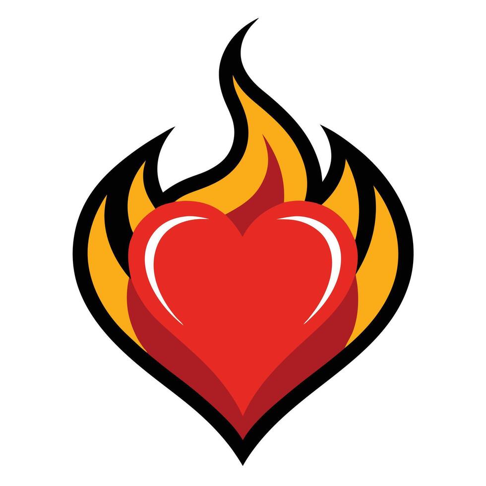 a heart with flames on it Heart with fire, flames on top convey heat power vector