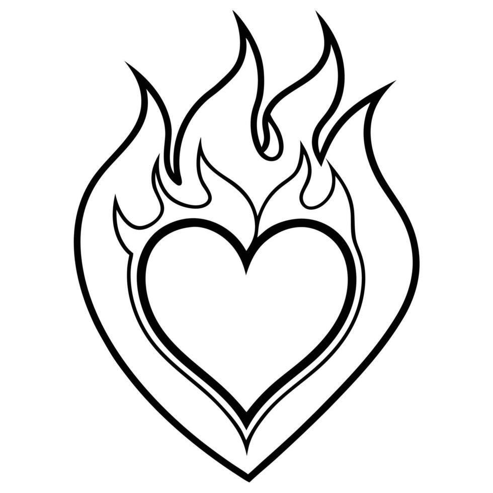 Line drawing of a heart with a fire. Flames on top convey the heat energy. illustration on a white background vector