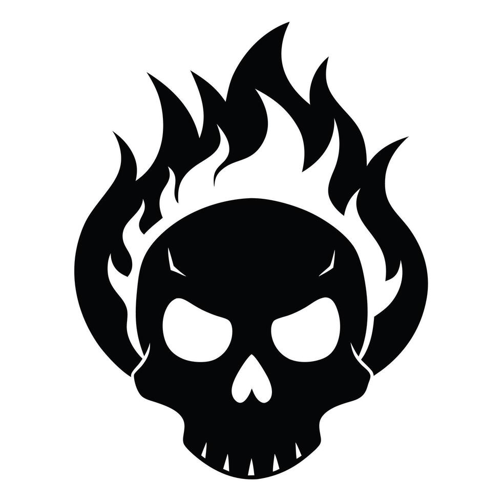 fuego cráneo con calor negro y blanco silueta cráneo con llamas en eso es mostrado en un negro y blanco diseño vector