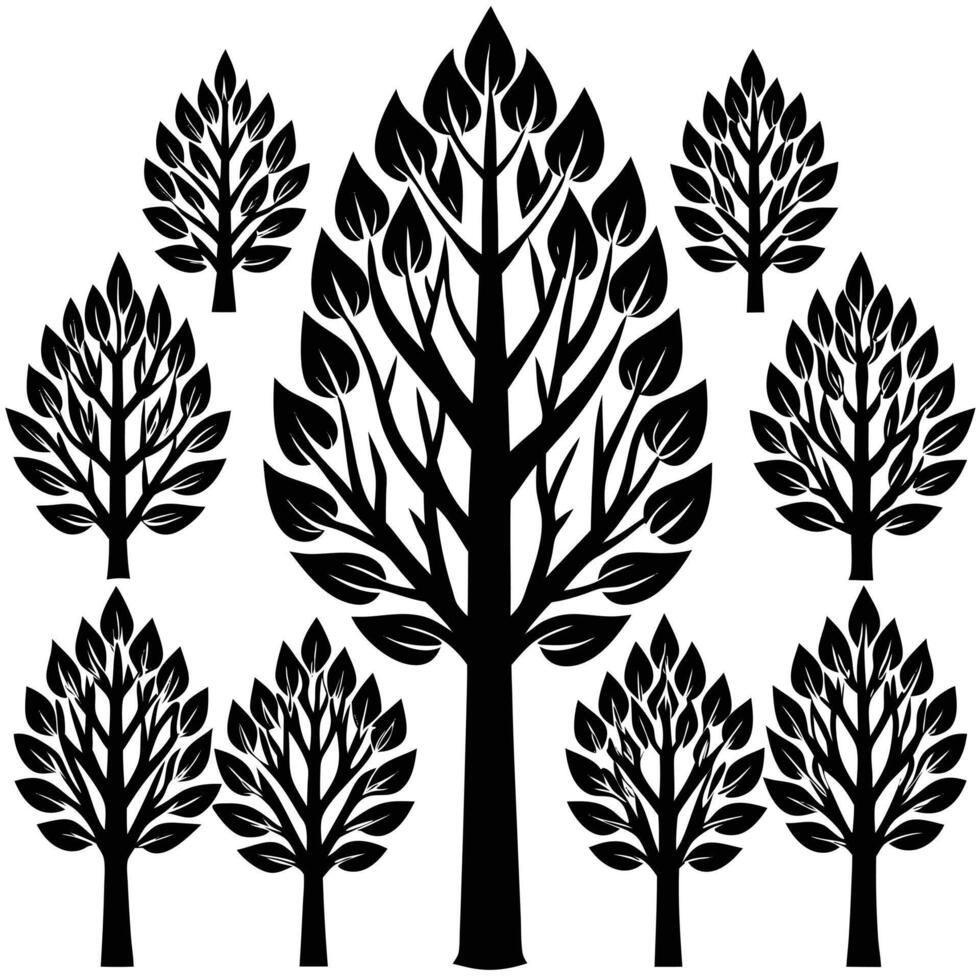 Stylized Black and White Tree Collection Graphic Design vector
