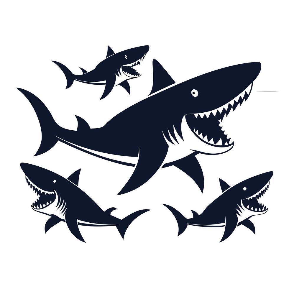 Silhouette of Four Sharks Swimming in Formation vector