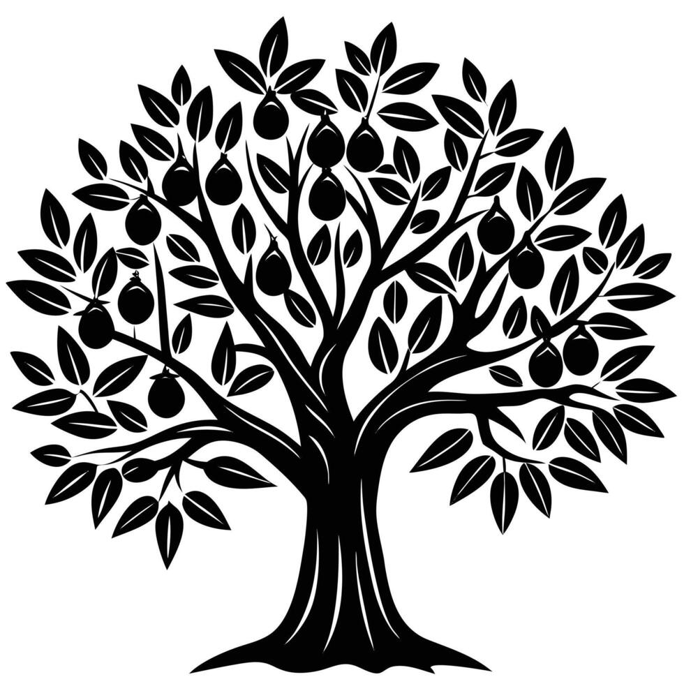 Black and White Stylized Fig Tree Illustration vector