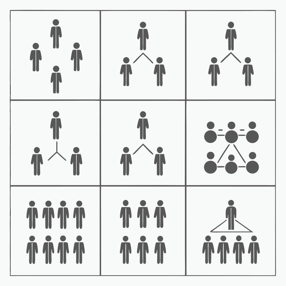 Organizational Chart Icons Various Team Structures and Hierarchy vector