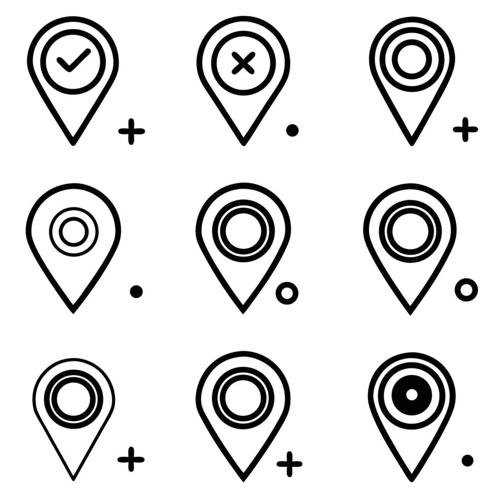 Collection of Nine Location Point Icons with Variations vector