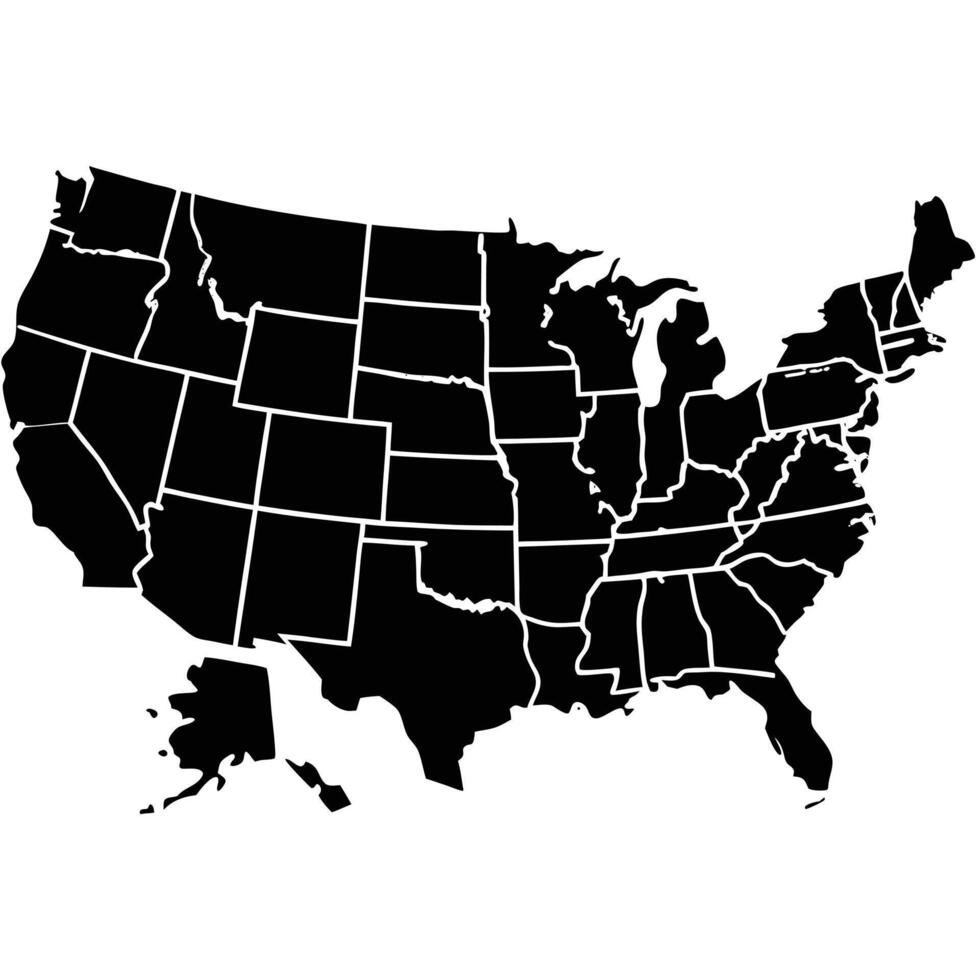 United States Map Black and White State Borders vector