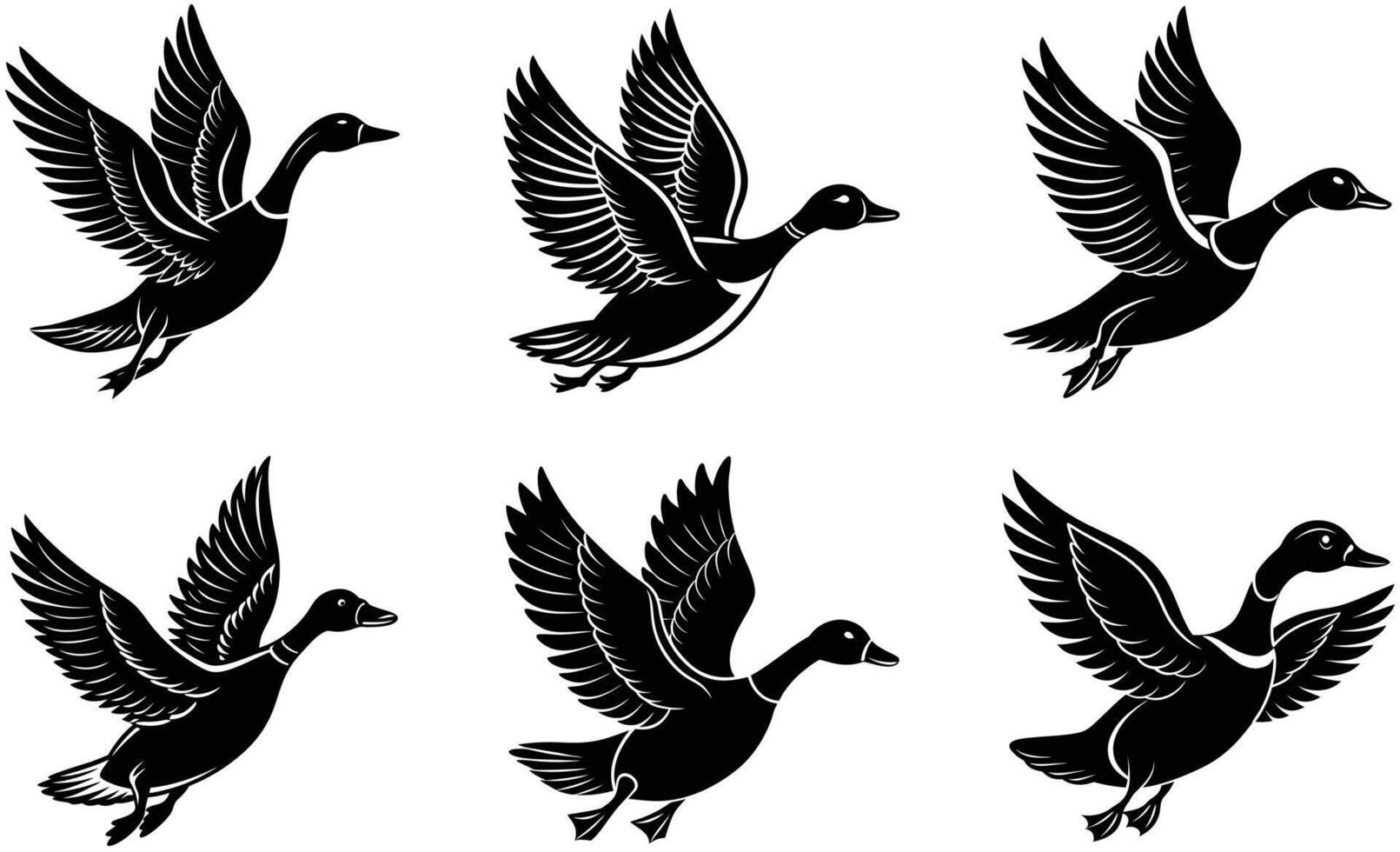 Six Black Silhouettes of Ducks in Flight vector