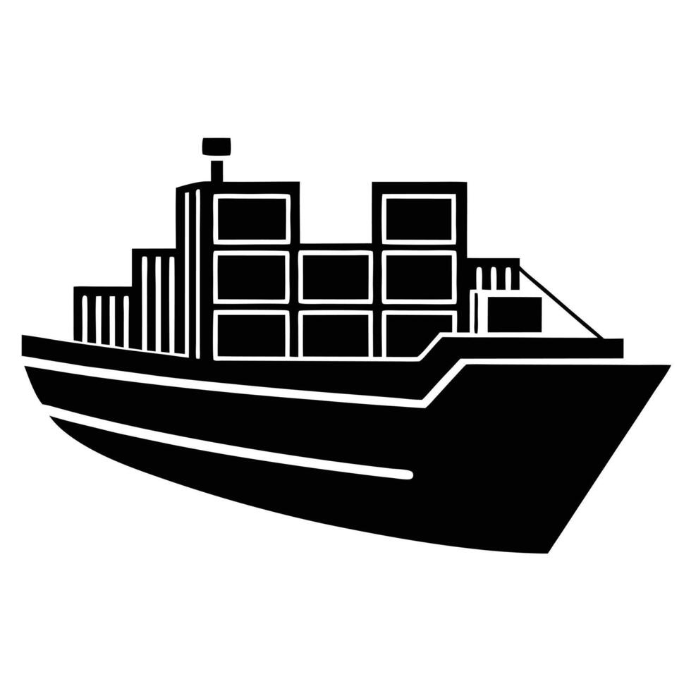 Black and White Illustration of a Container Ship design vector