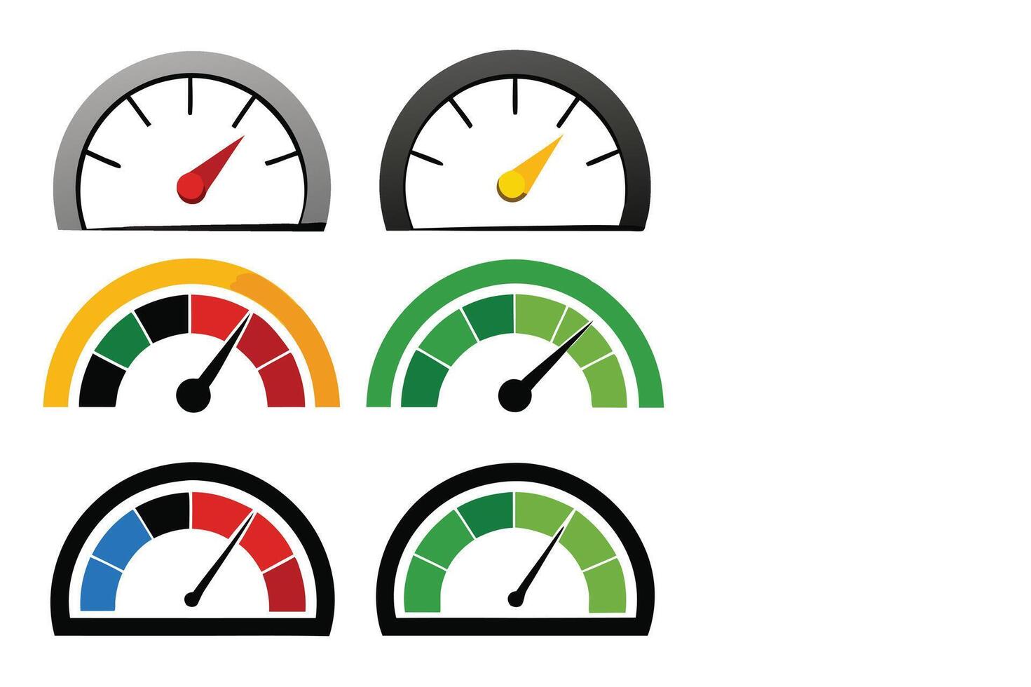 Collection of Six Colorful Speedometer Gauge Icons vector
