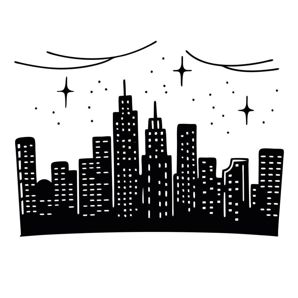 Hand Drawn Cityscape Skyline with Clouds vector