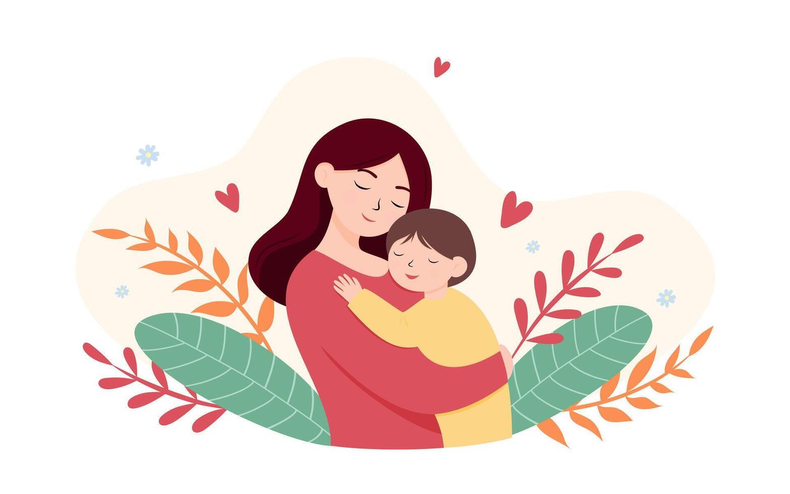 Mom and child sharing warm hug, symbol of love, care, and family connection vector
