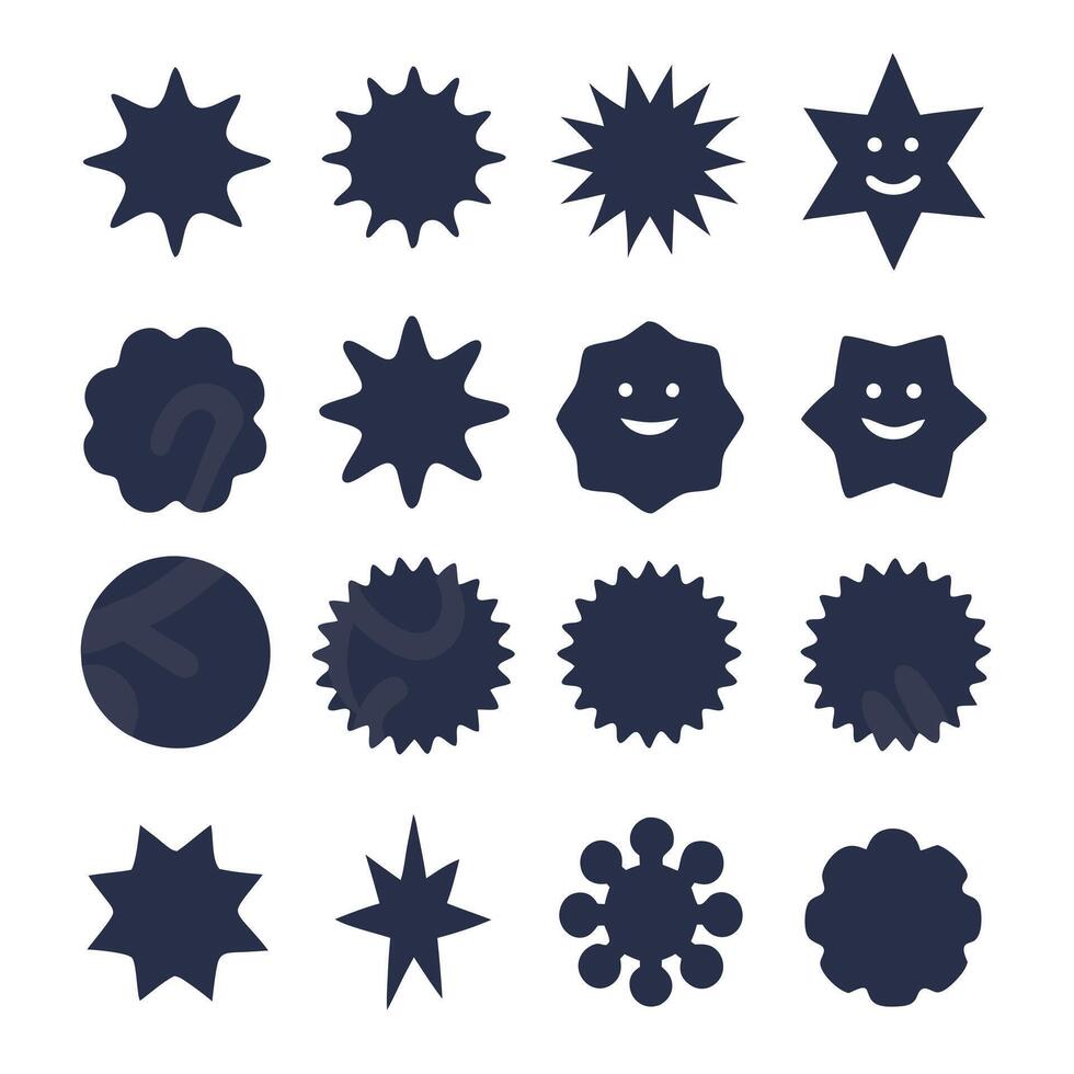 Collection of Sixteen Unique Starburst and Floral Shapes vector