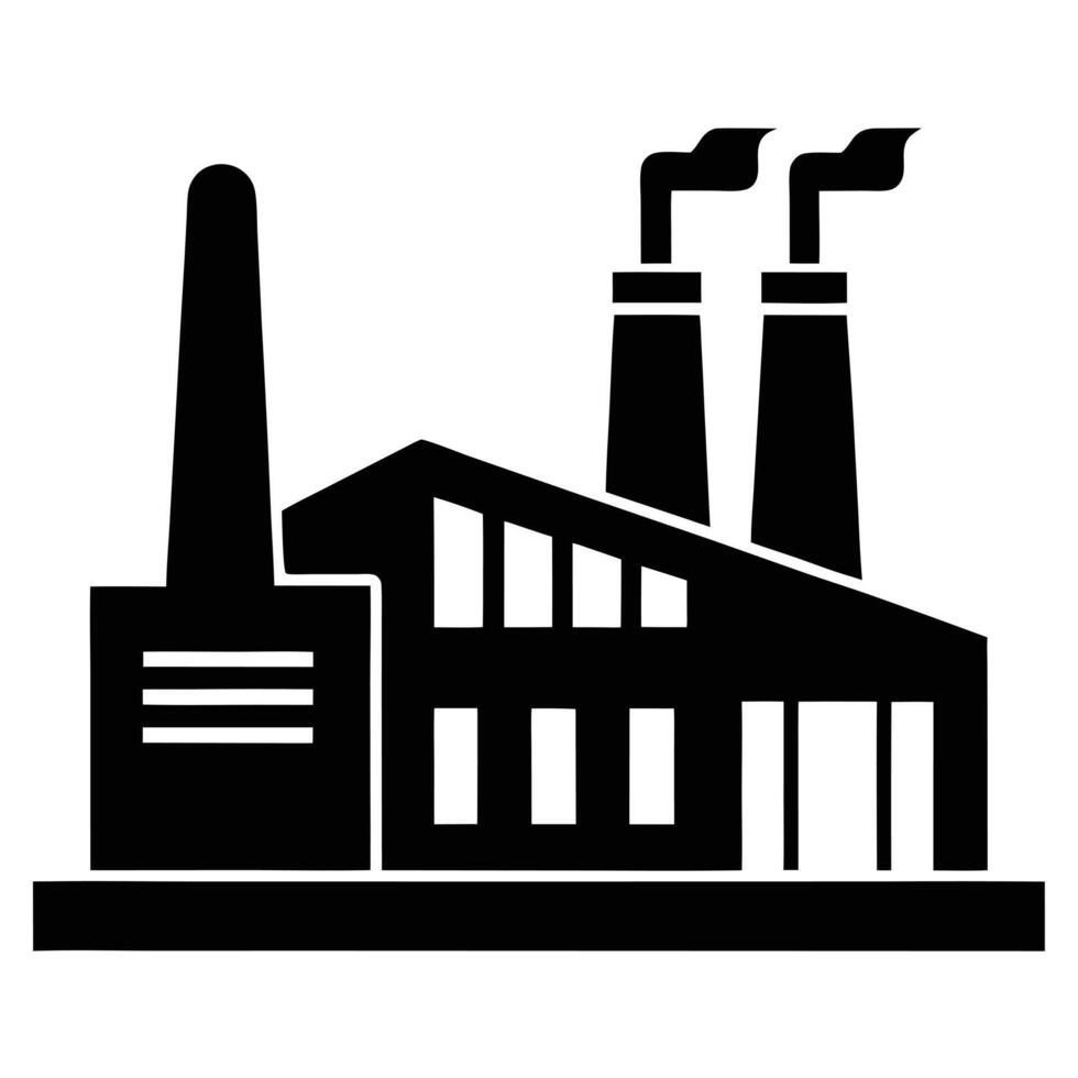 Simple Black and White Factory Building Illustration vector