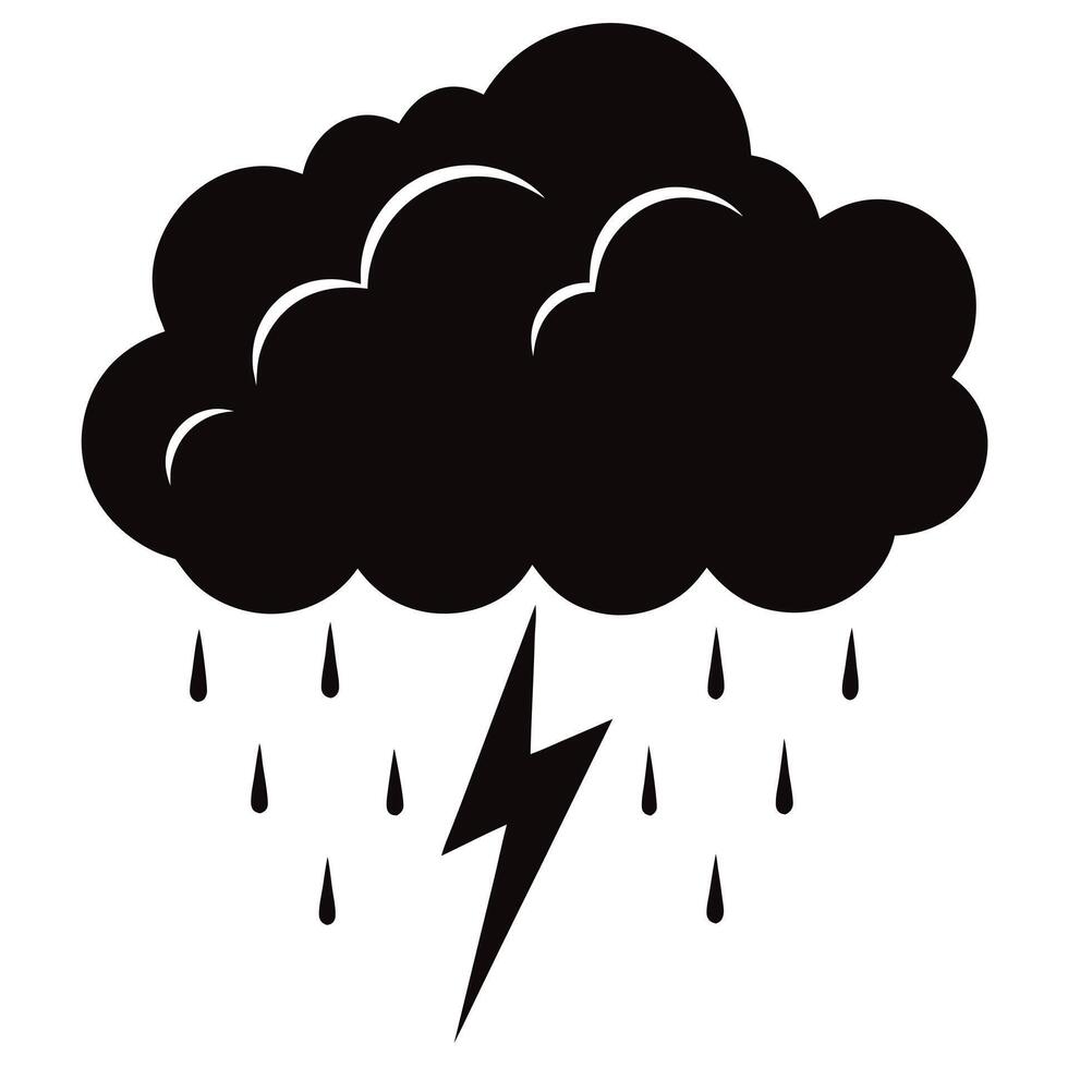 Black Silhouette of a Storm Cloud with Rain and Lightning vector