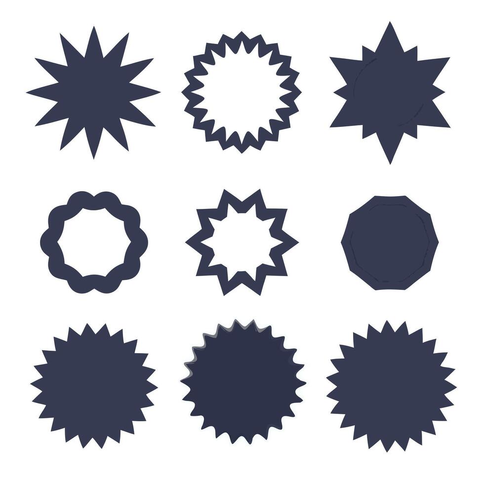 Collection of Nine Unique Starburst Shapes for Design Projects vector