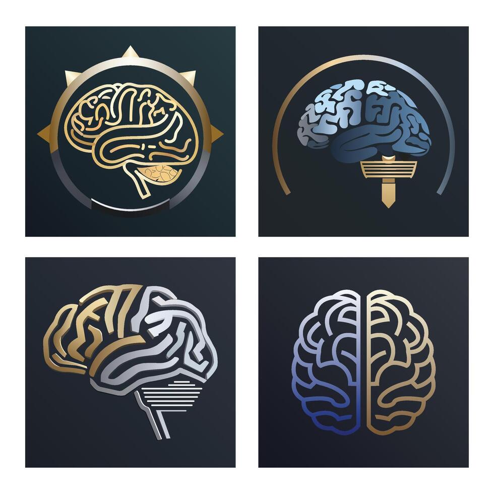 Modern Brain Logo Set Abstract Intelligence and Technology Concept Icons vector