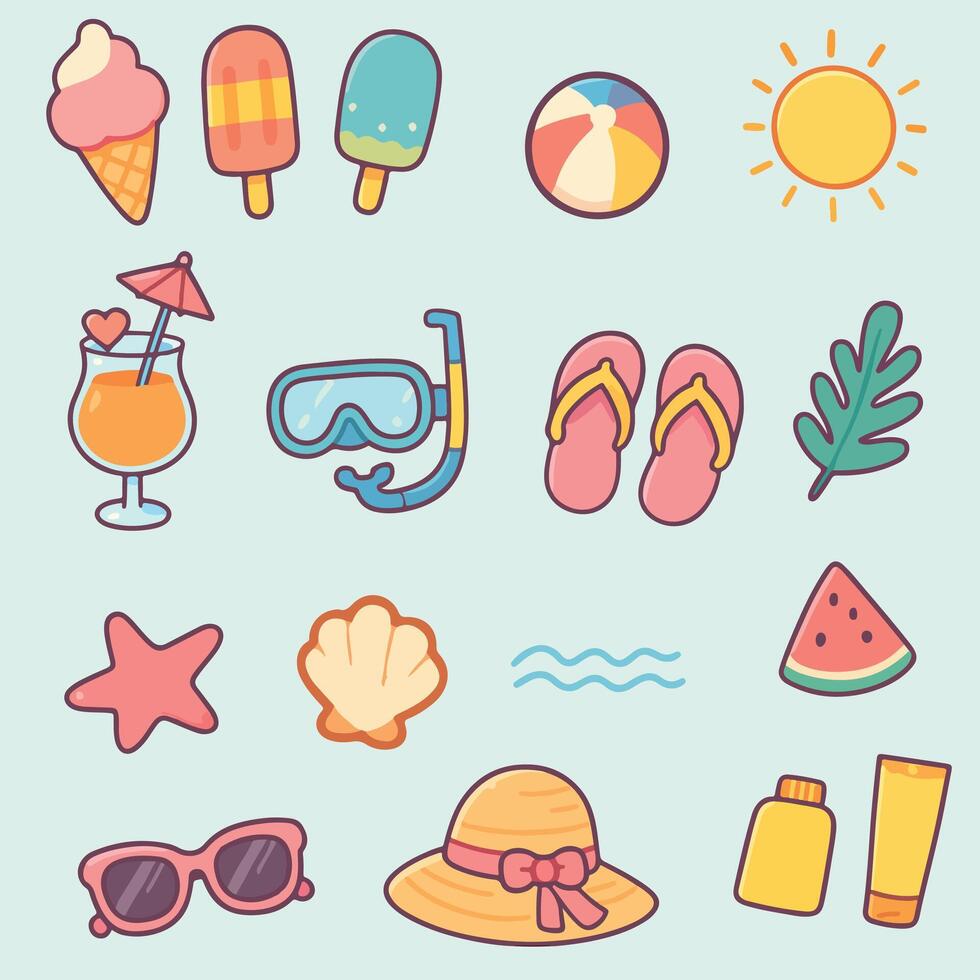 summer beach icons set illustration vector